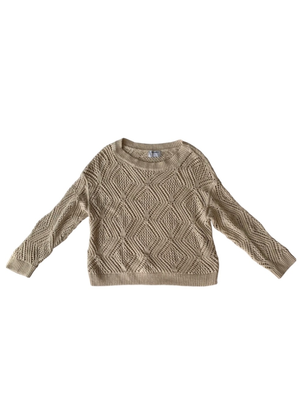 Old Navy Light Tan Beige Crochet Knit Sweater Size M